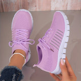 Womens All-Season Lace Up Knit Sneakers - Breathable Mesh Upper, Comfortable Fabric Insole, EVA Sole, Versatile Solid Color Running Shoes for Casual Wear