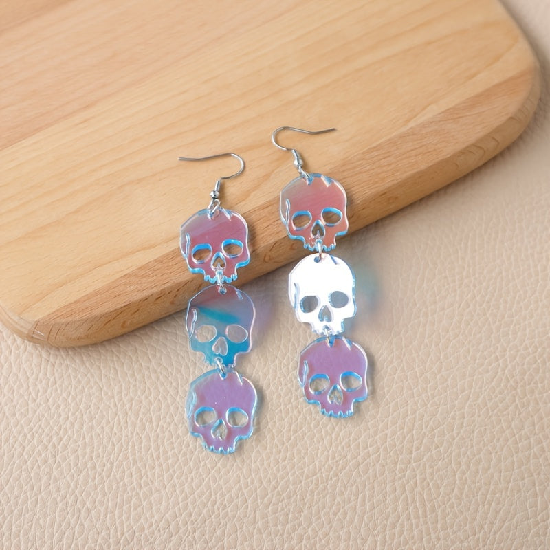 Translucent Acrylic Drop Earrings Skull Shape Pendant Punk Style Shiny Hook Earrings Cartilage Piercing Jewelry
