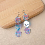 Translucent Acrylic Drop Earrings Skull Shape Pendant Punk Style Shiny Hook Earrings Cartilage Piercing Jewelry