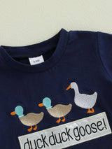 Toddler Boys Summer Outfits Letter Duck Embroidery Round Neck Short Sleeve T-Shirts Plaid Elastic Waist Shorts 2pcs Clothes Set, for Outdoor