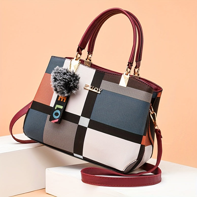 Stylish Color Block Women's Tote Bag with Pendant