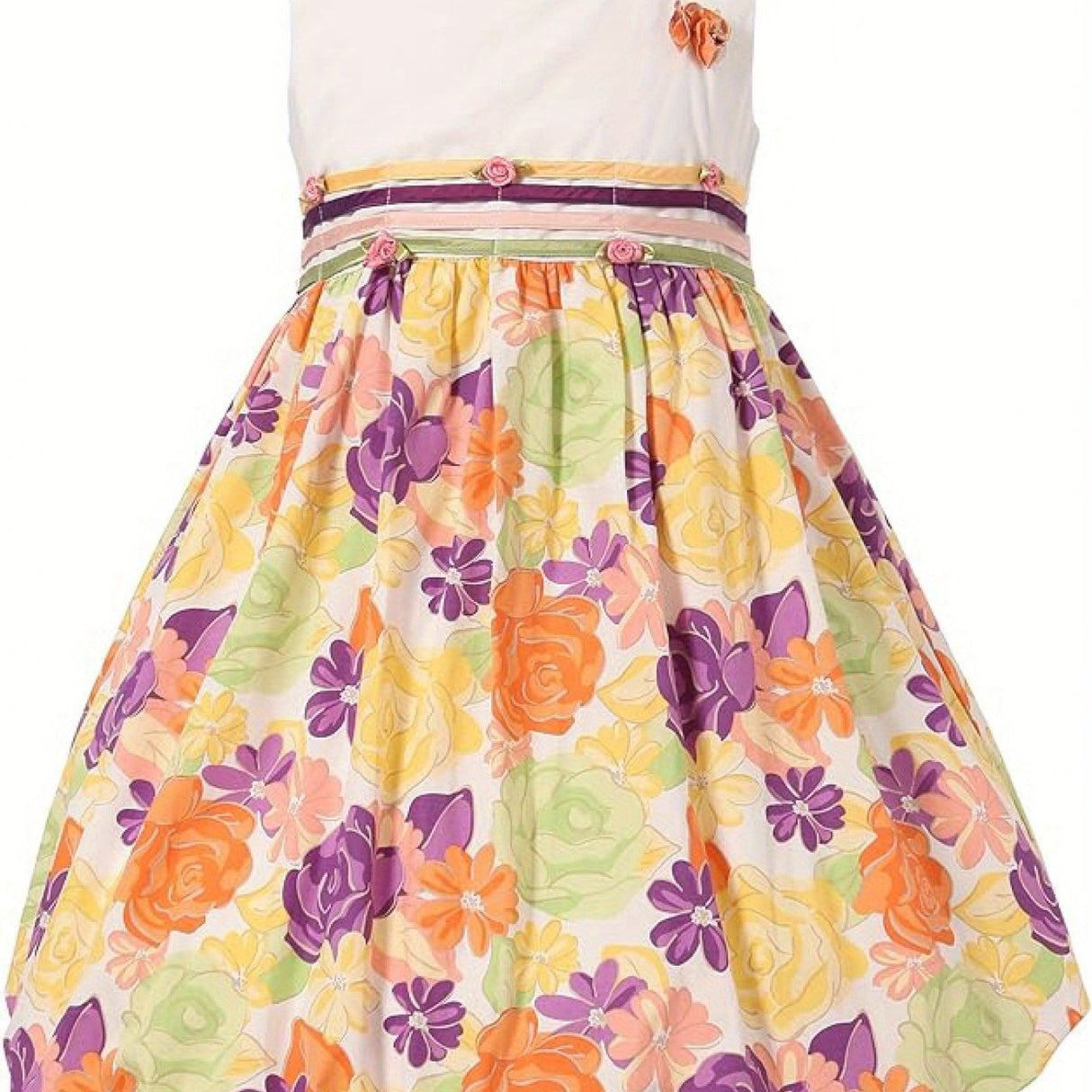 Amemory In Little Girls Colorful Floral Bubble Dress