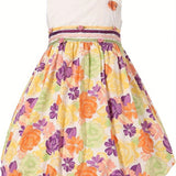 Amemory In Little Girls Colorful Floral Bubble Dress