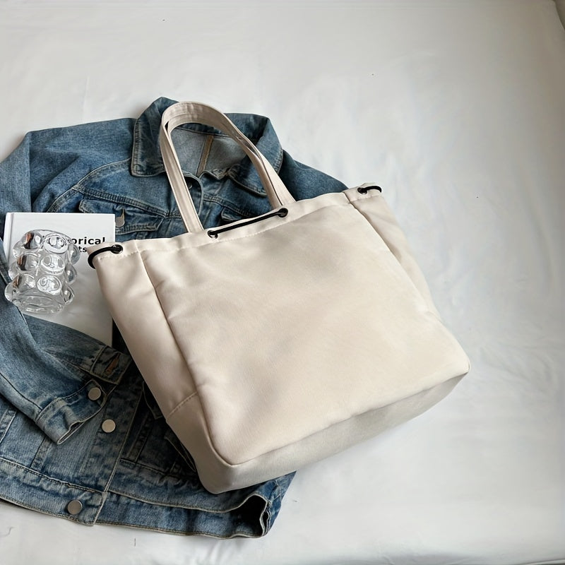 Simple Cartoon Bear Canvas Shoulder Bag, Versatile All-Match Tote Bag With Mini Coin Purse