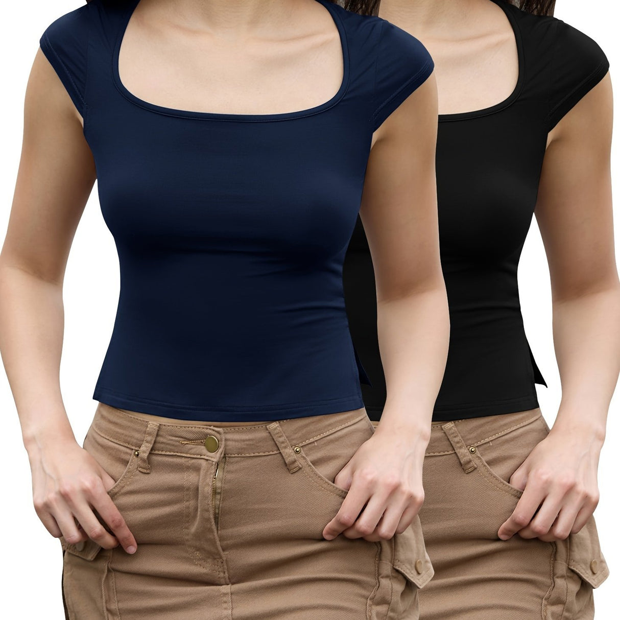 2-Park Short Sleeve Tight Shirts For Women Sexy Going Out Crop Tops Summer Basic Cute Slim Fit T-Shirts