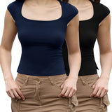 2-Park Short Sleeve Tight Shirts For Women Sexy Going Out Crop Tops Summer Basic Cute Slim Fit T-Shirts