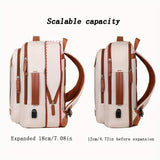 Expandable Large Capacity Backpack with Laptop Sleeve - Lightweight, Durable Oxford Travel & School Bag with Wet/Dry Compartment, Adjustable Straps, and Handheld Design - Beige with Brown Accents, School Shoulder Bag|Sleek De