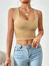 Chic Square Neck Crop Top for Women - Versatile, Medium Stretch, Non-Sheer Casual Wear, Perfect Year-Round Fashion