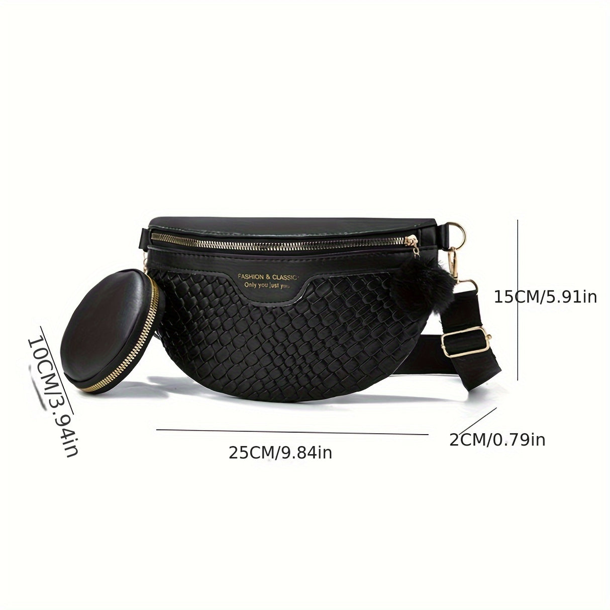 Women's PU Leather Waist Pack Fanny Pack with Adjustable Strap, Black Solid Color Sports Belt Bag, Lightweight Chest Pouch with Zipper Closure, Casual Fashion Crossbody Bag with Polyester Lining - Guangzhou Lightweight Sports