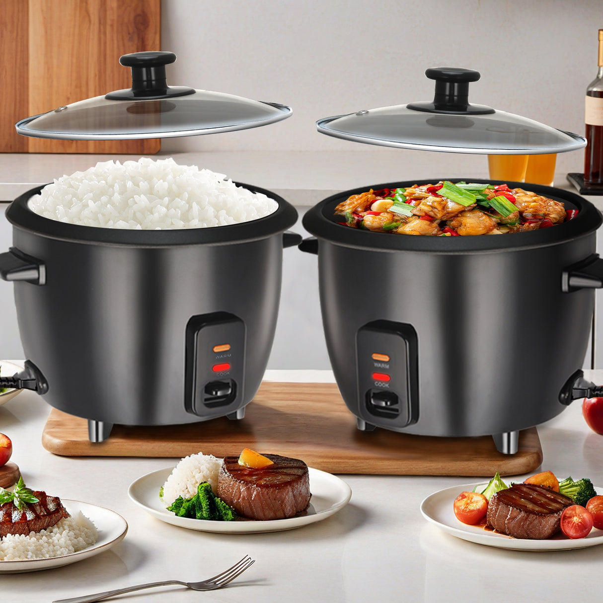 Rice Cooker with Removable Nonstick Pot, Yogurt Maker with Auto Keep Warm Function, Large Capacity 6-cup (cooked) 1.5 Qt, 3-cup (uncook), One Touch Operation Grain Cooker, Multicooker, Stainless Steel Inner Liner, Steamer, Oa