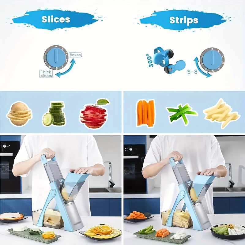 Multifunctional Metal Vegetable Cutter S3 - 1 Set Foldable Peeler with Adjustable Blade for Shredding, Slicing, Dicing - Easy Storage & Cleaning Kitchen Tool