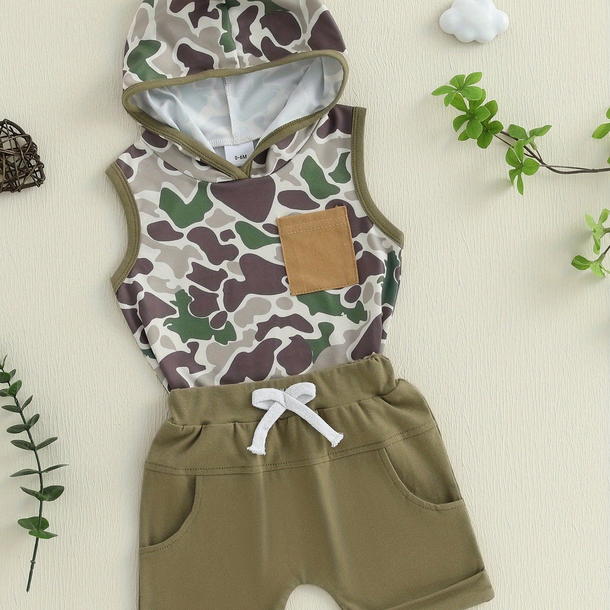 0-3T Toddler Boys Summer Outfits Camouflage Hooded Sleeveless Tank Tops Elastic Waist Shorts Cute Clothes Set, for Outdoor