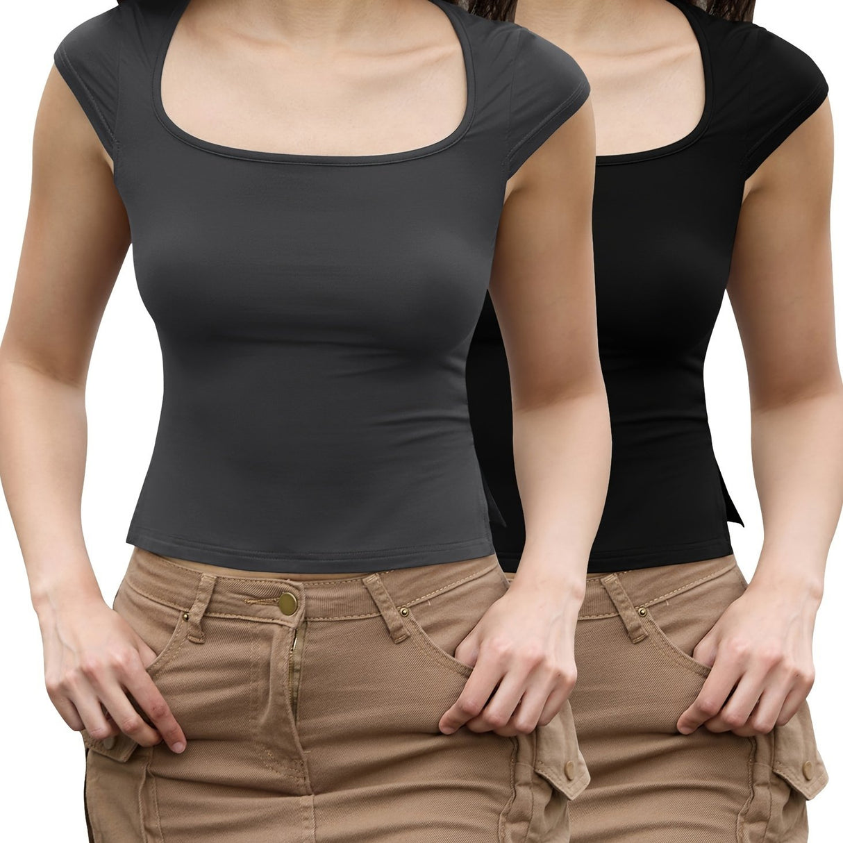 2-Park Short Sleeve Tight Shirts For Women Sexy Going Out Crop Tops Summer Basic Cute Slim Fit T-Shirts
