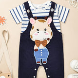 CETEPY Toddler Baby Boys Clothes Summer Outfits Short Sleeve Suspender Trousers Jumpsuit Animals Pattern Tops Pants Sets 0M-18M