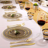 150PCS Clear Black Plastic Plates - Gold Plastic Plates with Gold Plastic Silverware Include: 25Dinner Plates, 25Dessert Plates, 25Cups, 25Forks, 25Knives, 25Spoons for Wedding Party