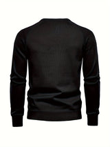 All Match Cotton Knitted Solid Sweater, Men's Casual Warm Slightly Stretch Crew Neck Pullover Sweater For Men Fall Winter