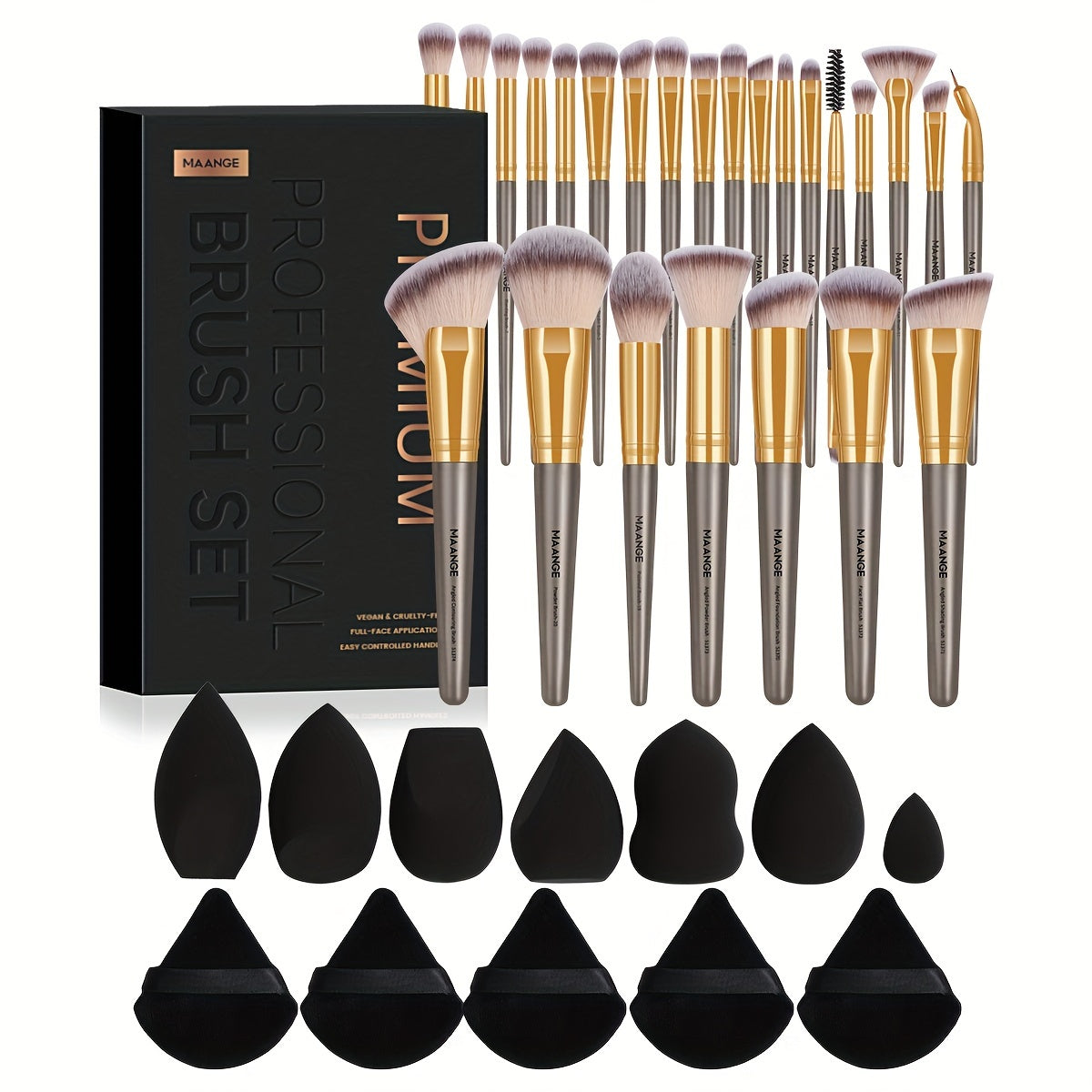 25pcs Professional Makeup Brush Set&7pcs Multi-Functional Beauty Blender&5pcs Dry Use Triangle Powder Puff, Blush Brush, Makeup Tools With Soft Fiber For Easy Carrying, Foundation Brush, Eye Shadow Brush, Eyebrow Brush, Brush