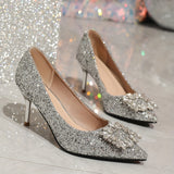 Glamorous Rhinestone Sequin High Heels for Women - Sexy French Style Pointed Toe Pumps with Stiletto Heel, Faux Cover