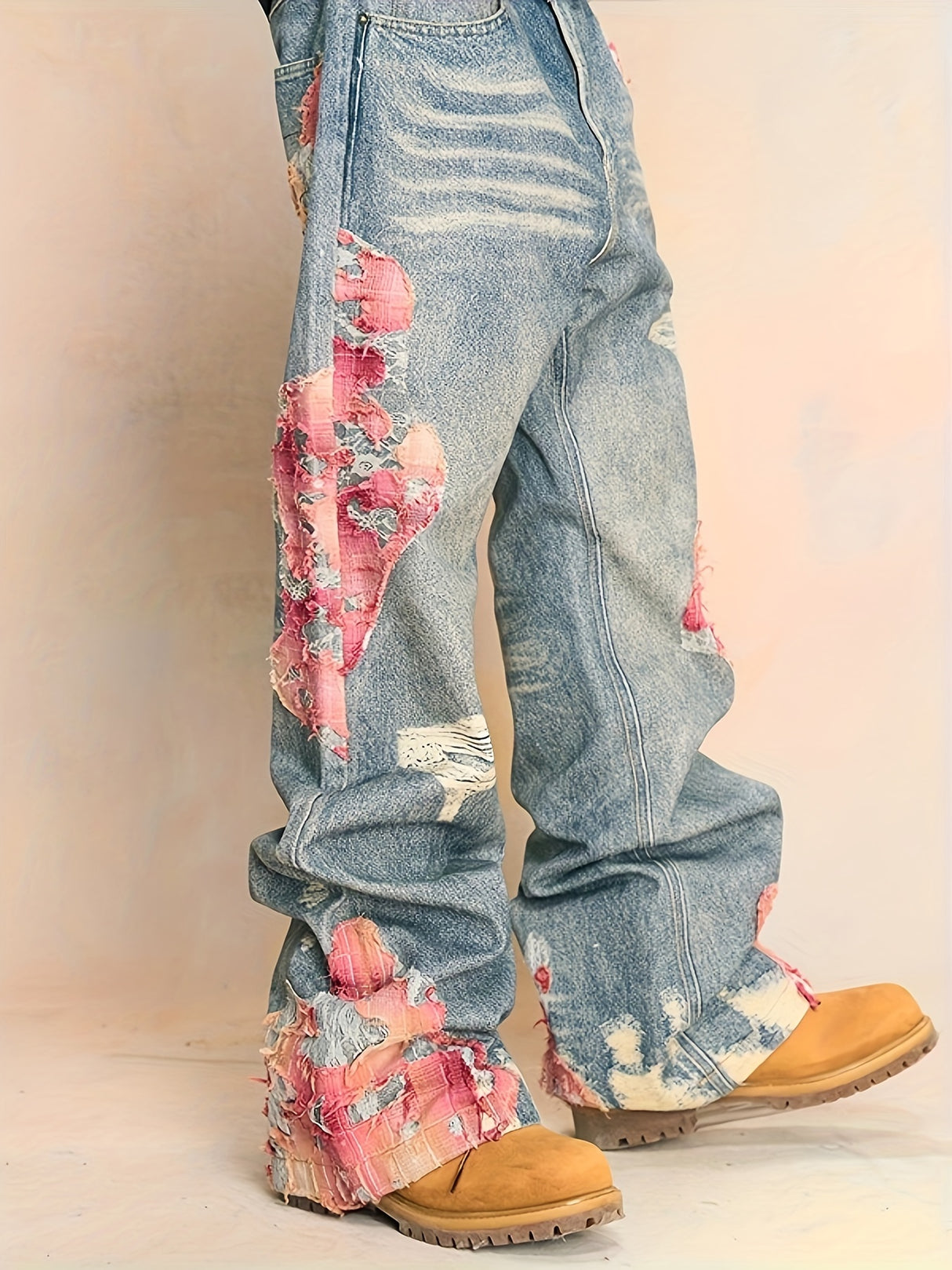 High Street Hip-hop Flared Jeans For Men And Women Summer Street Design LaceSplicing Mopping Pants