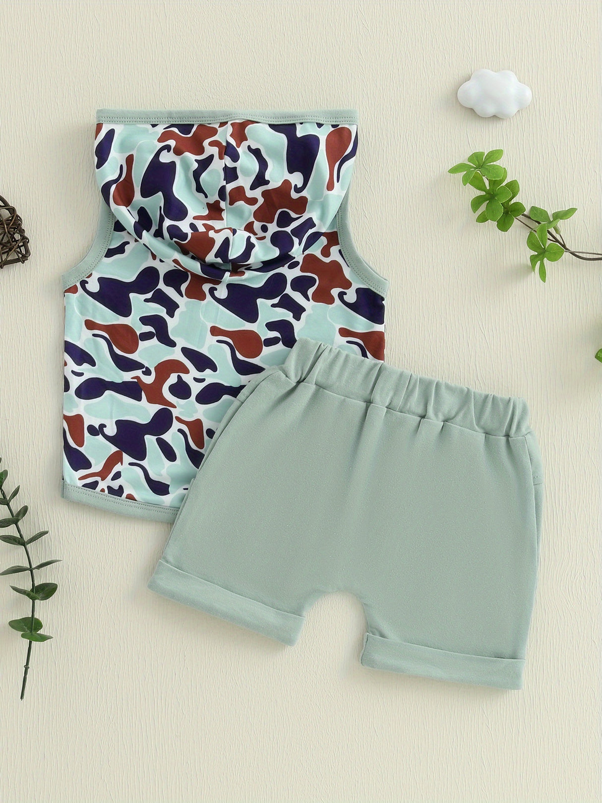 0-3T Toddler Boys Summer Outfits Camouflage Hooded Sleeveless Tank Tops Elastic Waist Shorts Cute Clothes Set, for Outdoor