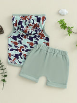 0-3T Toddler Boys Summer Outfits Camouflage Hooded Sleeveless Tank Tops Elastic Waist Shorts Cute Clothes Set, for Outdoor