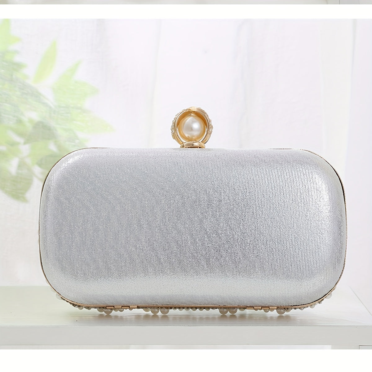 Elegant Striped Fabric Clutch Bag with Beaded Embellishment - Adjustable Strap, Lining, Buckle Closure - Perfect for Wedding Party, Prom, Formal Evening Events