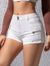 High-Waisted Denim Shorts for Women - Soft Slight Stretch Fabric, Fashionable Casual Style, Perfect for Summer Wear, No Printing, Solid Color, Woven, and Relaxed Fit