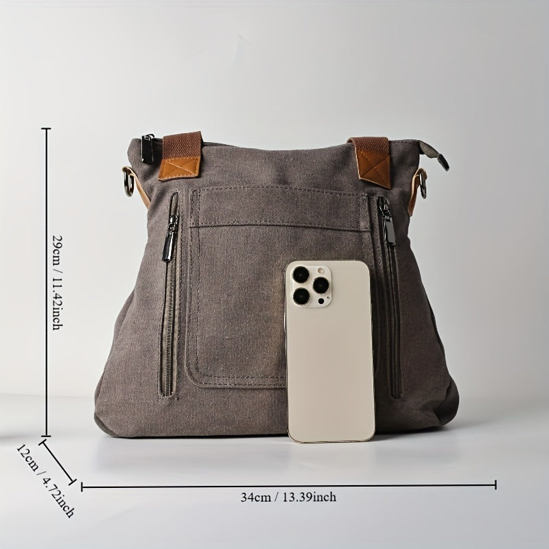 Large Capacity Canvas Tote Bag, Durable Lightweight Crossbody Bag, Casual Practical Commuter Bag