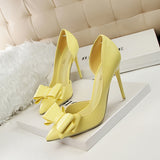 Women's Bowknot Decor Stiletto Heels - Fashion Point Toe Side Cutout Dress Pumps - Stylish Slip On Heels - For Women - Perfect for Parties & Evening Events - Ideal Gift for Her