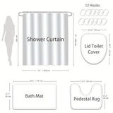 1/4pcs Deluxe Bathroom Essentials Set - Waterproof Shower Curtain with 12 Hooks, Non-Slip Bath Rug, U-Shape Mat, Toilet Lid Cover Pad - Complete Bathroom Accessories and Home Decor Solution