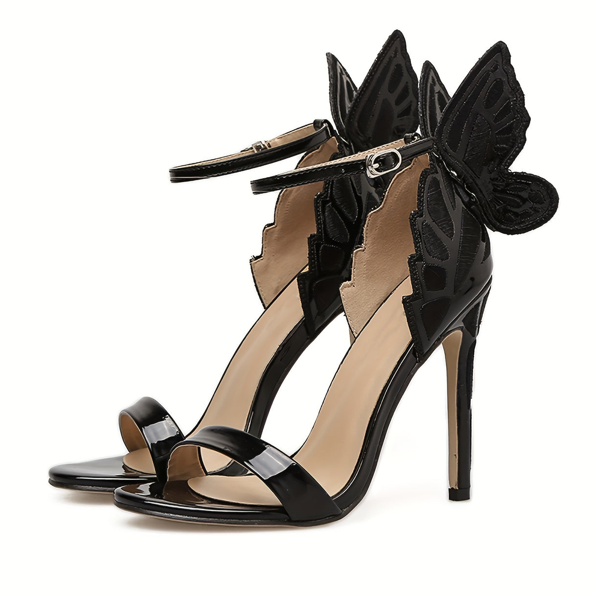 Chic Champagne Butterfly High Heels for Women - Open Toe, Ankle Strap Stiletto Sandals with Faux Cover & Rubber Sole - Perfect for Weddings, Parties & Special Occasions