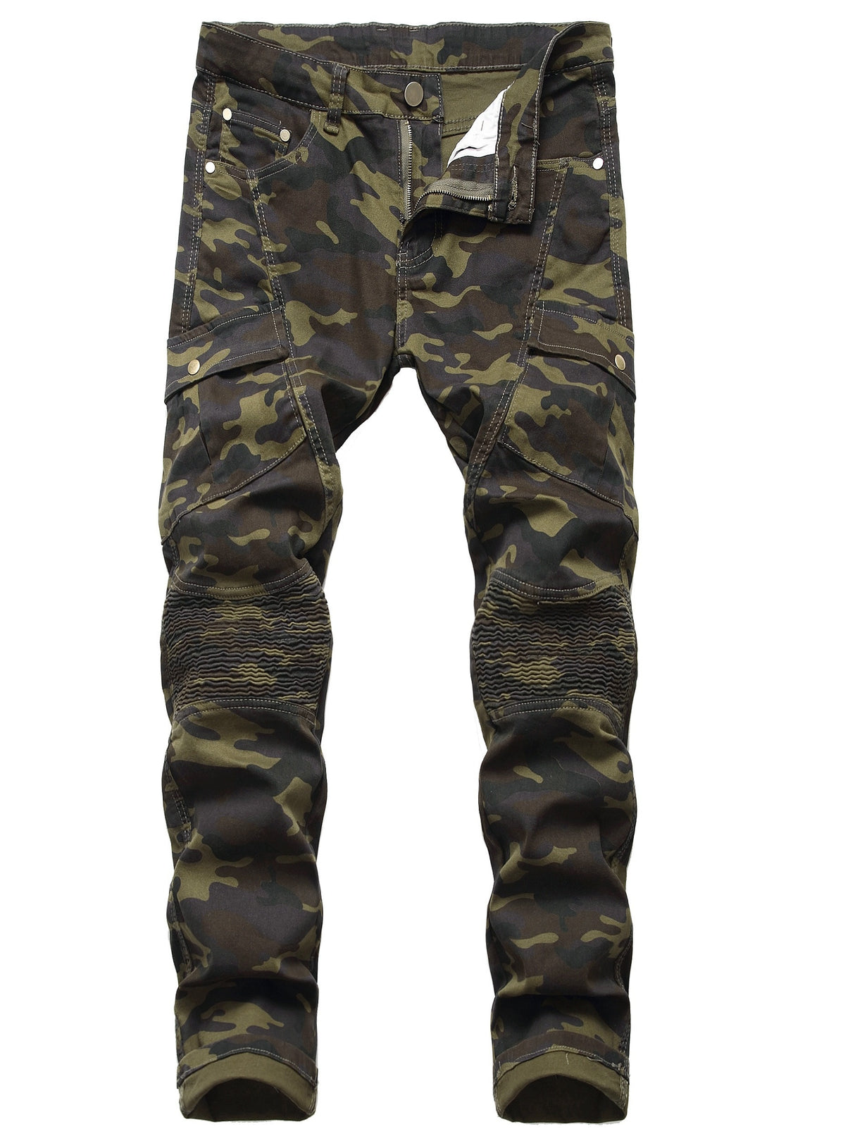 Men's Slim Fit Stretch Jeans Distressed Straight Leg Denim Pants, Fashion Biker Jeans Ripped Skinny Jeans for Men Camouflage Cargo Pants