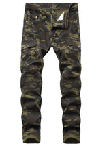 Men's Slim Fit Stretch Jeans Distressed Straight Leg Denim Pants, Fashion Biker Jeans Ripped Skinny Jeans for Men Camouflage Cargo Pants