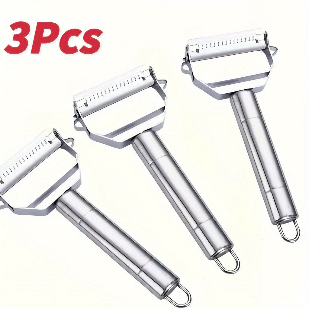 1-3pc, 2 In 1 Stainless Steel Vegetable Peeler, Julienne Cutter, Slicer, Shredder, Scraper, Fruit, Potatoes, Carrot, Cucumber, Kitchen, Home Staple, Housewarming Gift