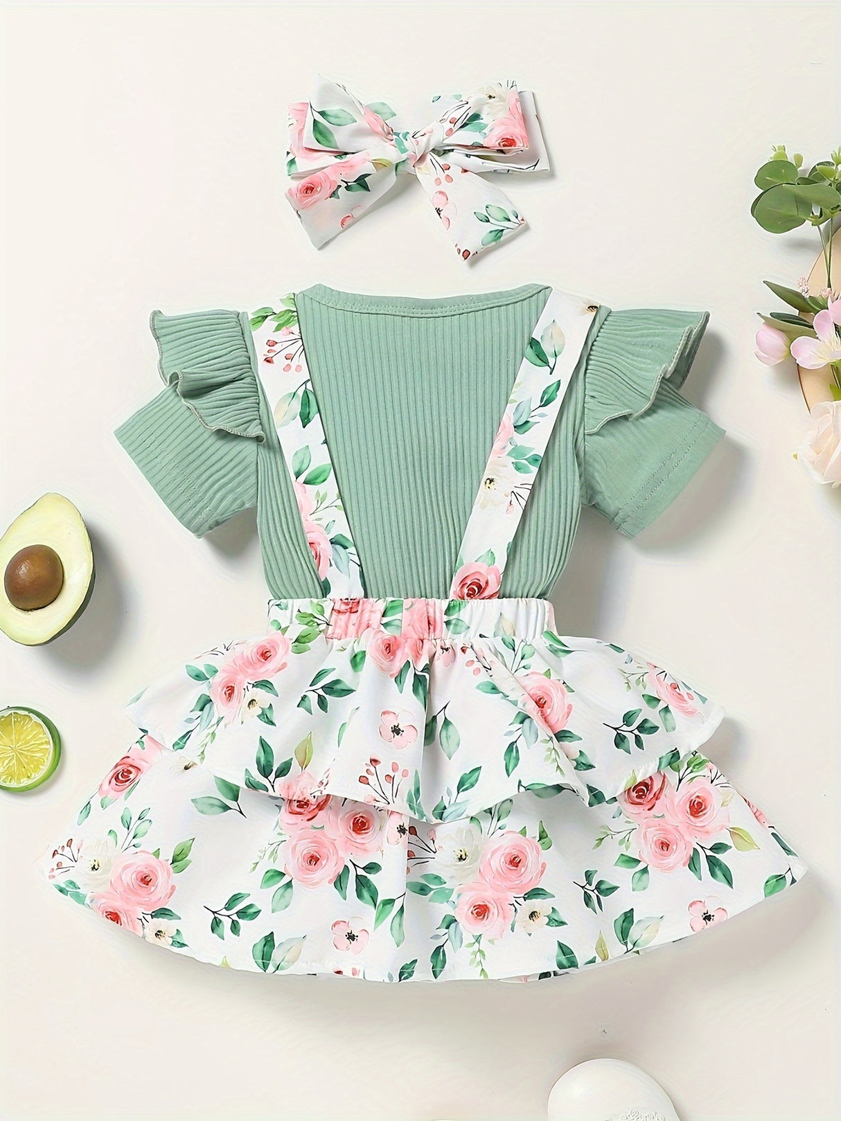 Newborn Baby Girl Clothes Infant Dress Outfit Summer Romper Flower Print Jumpsuit Headband Overall Skirt Clothing Set