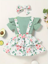 Newborn Baby Girl Clothes Infant Dress Outfit Summer Romper Flower Print Jumpsuit Headband Overall Skirt Clothing Set