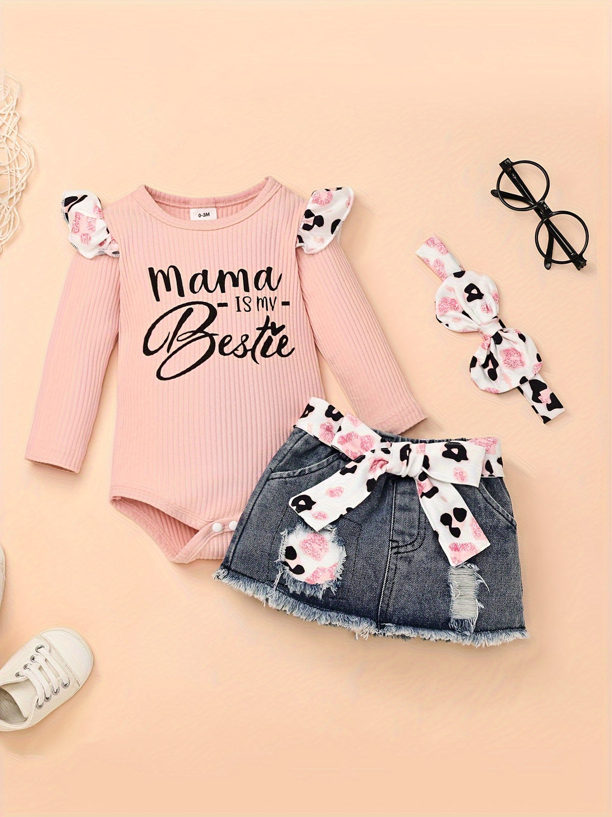 Baby Girl Clothes Newborn long Sleeve Ruffle Romper Short Jeans Pants Leporad Infant Outfits 3pcs 0-18 Months