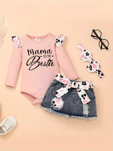 Baby Girl Clothes Newborn long Sleeve Ruffle Romper Short Jeans Pants Leporad Infant Outfits 3pcs 0-18 Months