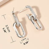 / Silvery Dangle Earrings With Shiny Zircon Decor Elegant Minimalist Style Copper Plated Jewelry Daily Casual