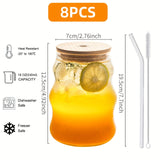8PCS, Ribbed Drinking Glass Cups with Straws Set, 18 oz Creative Glass Cups Vintage Drinking Glasses Ribbed Glassware Aesthetic Cups Entertainment Dinnerware Glassware with Straws Set for Kitchen Coffee Juice Beverage