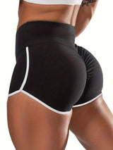 Ruched Contrast Trim Sport Shorts for Women, Casual Athletic Binding Shorts