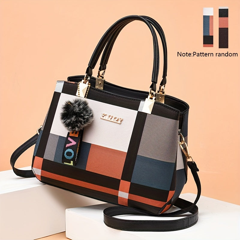 Stylish Color Block Women's Tote Bag with Pendant