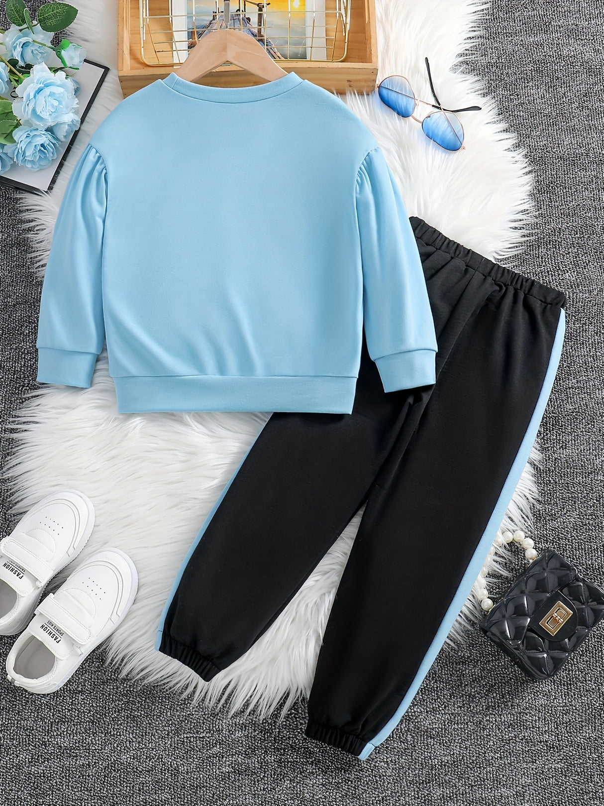 Girls 2pcs Sweatshirt & Elastic Waist Pants Set Bow Decor Long Sleeve Pullover Top Casual Kids Clothes Spring Fall