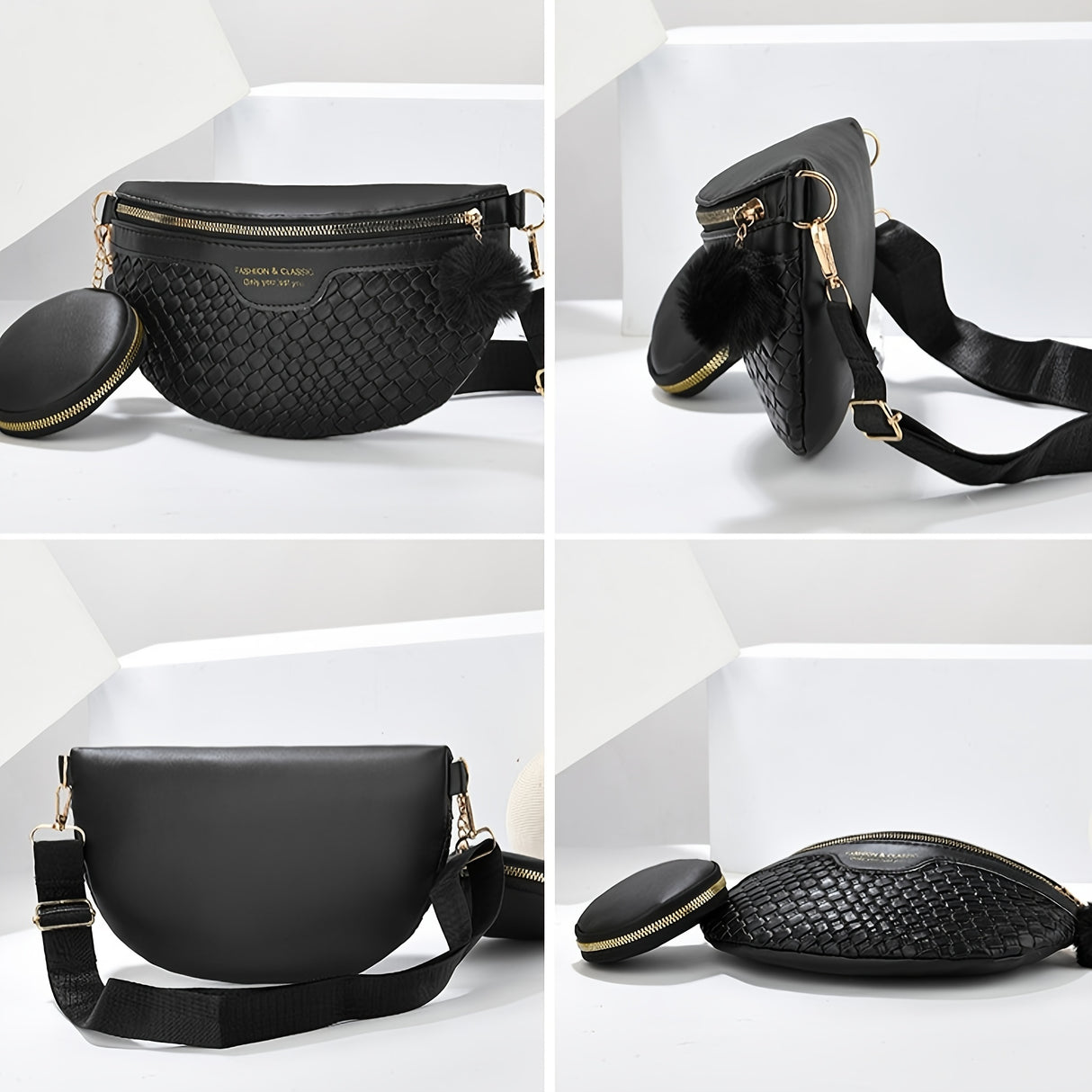Women's PU Leather Waist Pack Fanny Pack with Adjustable Strap, Black Solid Color Sports Belt Bag, Lightweight Chest Pouch with Zipper Closure, Casual Fashion Crossbody Bag with Polyester Lining - Guangzhou Lightweight Sports