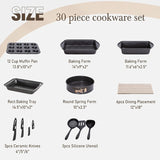 Kitchen Induction Cookware and Bakeware Set - 30 Piece Black Granite Cooking Pans Set Non-Stick Pots and Pans Set