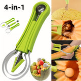 4-Piece Fruit Carving Knife Set - Stainless Steel Watermelon Slicer, Melon Baller Scoop, Seed Remover, Peeler - Multifunctional Fruit Shaping Kitchen Gadgets for Fruit Preparation & Decoration
