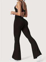Women Sleeveless Flare Jumpsuits Sexy Backless Tank Tops Bodycon Scrunch Butt Yoga Rompers Seamless Playsuit
