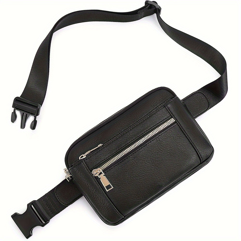Upgraded Women's Faux Leather Crossbody Bag Belt Bag Fashionable Waist Bag with Adjustable Shoulder Strap Chest Bag with 5 Zipper Pockets