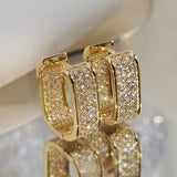 [Luxury Earrings] READKISS Luxury Golden Plated CZ Hoop Earrings | Sparkling April Birthstone, Copper Base, Perfect for Daily Wear & Parties, Elegant Gift Idea