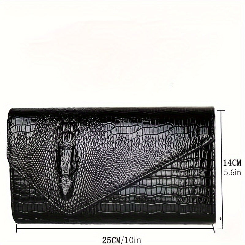 Crocodile Embossed Clutch Bag, Fashionable Evening Party Purse for Carnival, Mardi Gras, Music Festival